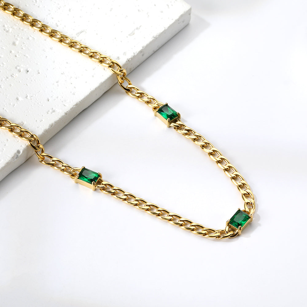 Emerald Charm Chain Necklace
