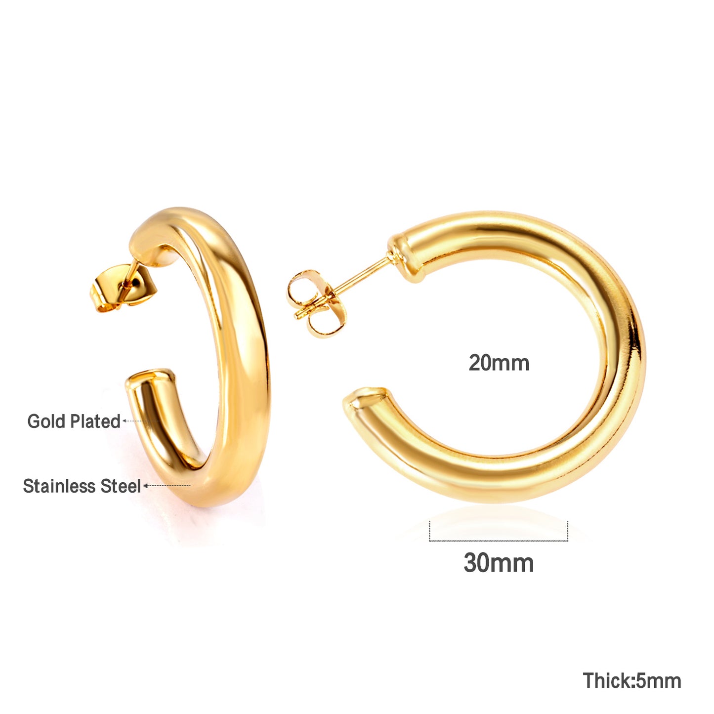 C-Hoop Stainless Steel Earrings 18K Gold Plated