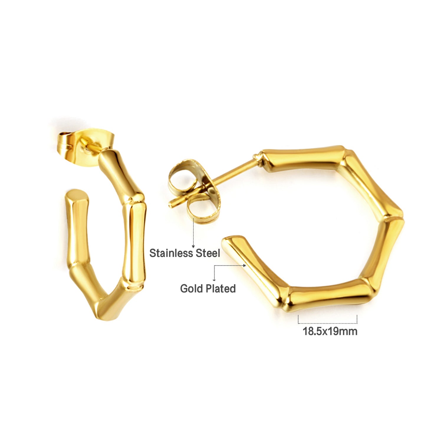 C-Hoop Stainless Steel Earrings 18K Gold Plated
