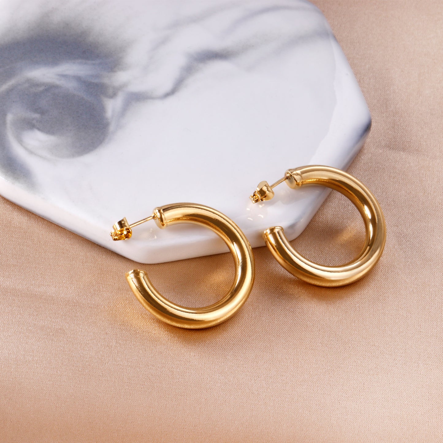 C-Hoop Stainless Steel Earrings 18K Gold Plated