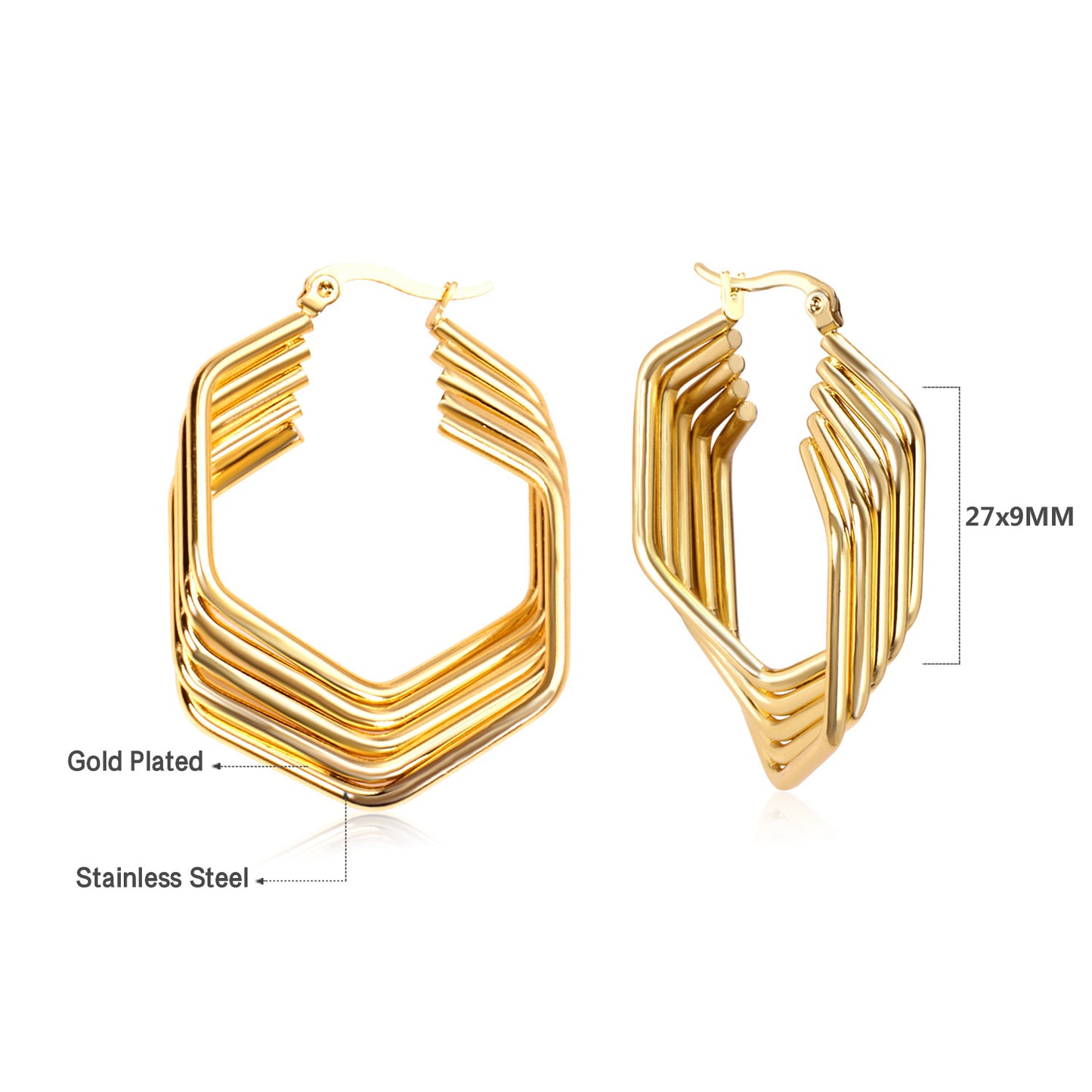 C-Hoop Stainless Steel Earrings 18K Gold Plated
