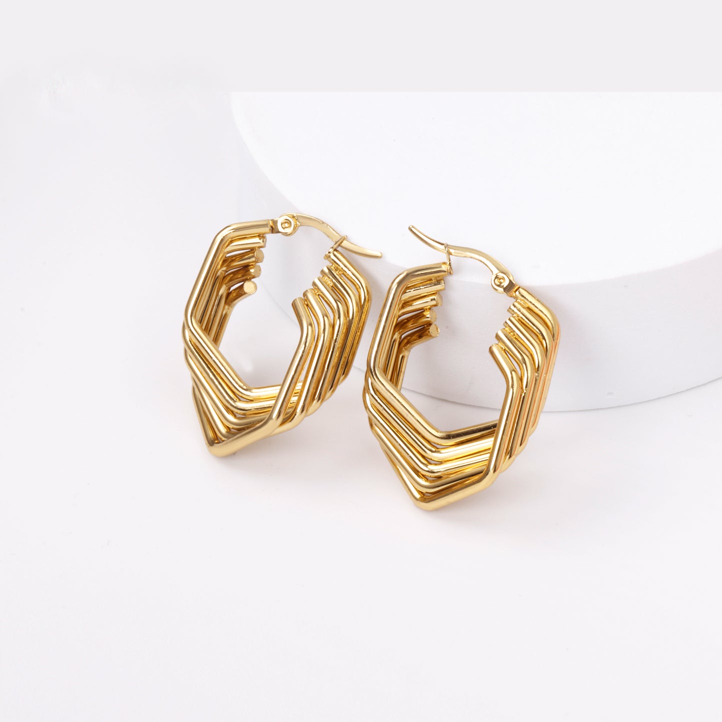 C-Hoop Stainless Steel Earrings 18K Gold Plated