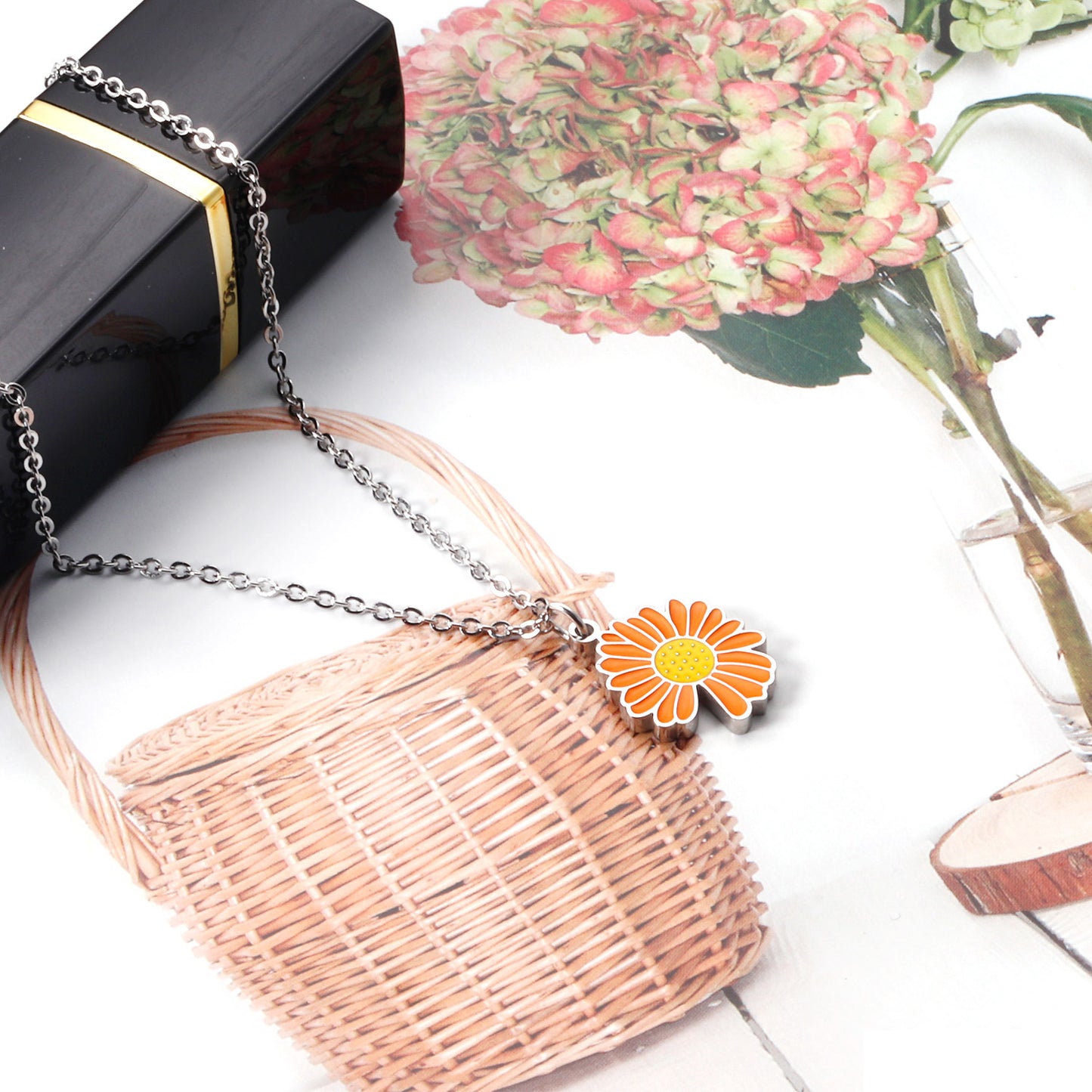 Orange Flower Pendant Necklace
