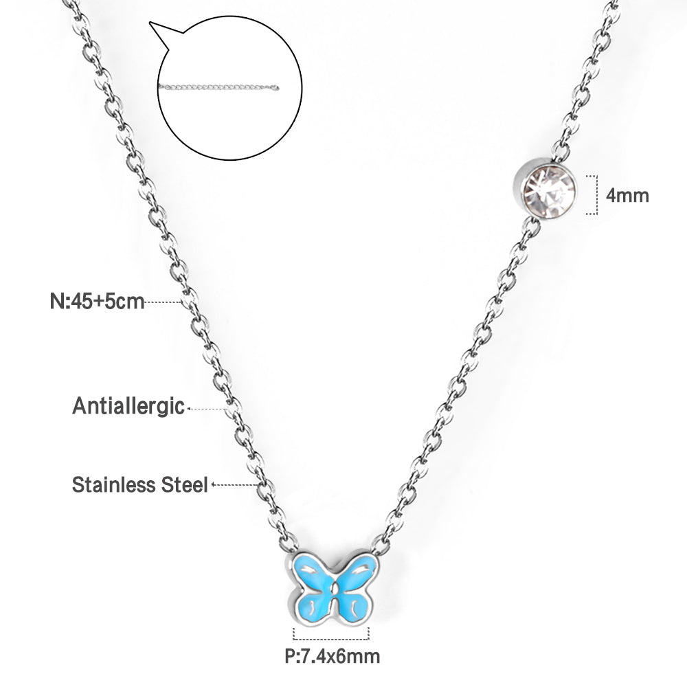 Miniature Blue Pastle Color Butterfly Necklace