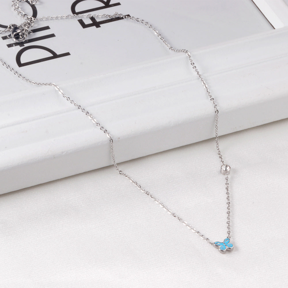 Miniature Blue Pastle Color Butterfly Necklace
