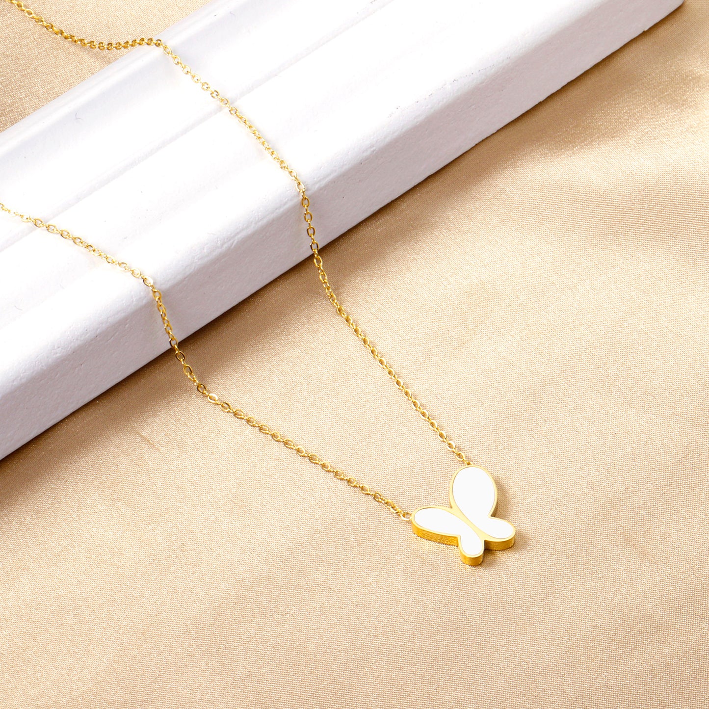 White Iridicent Butterfly Pendant Necklace