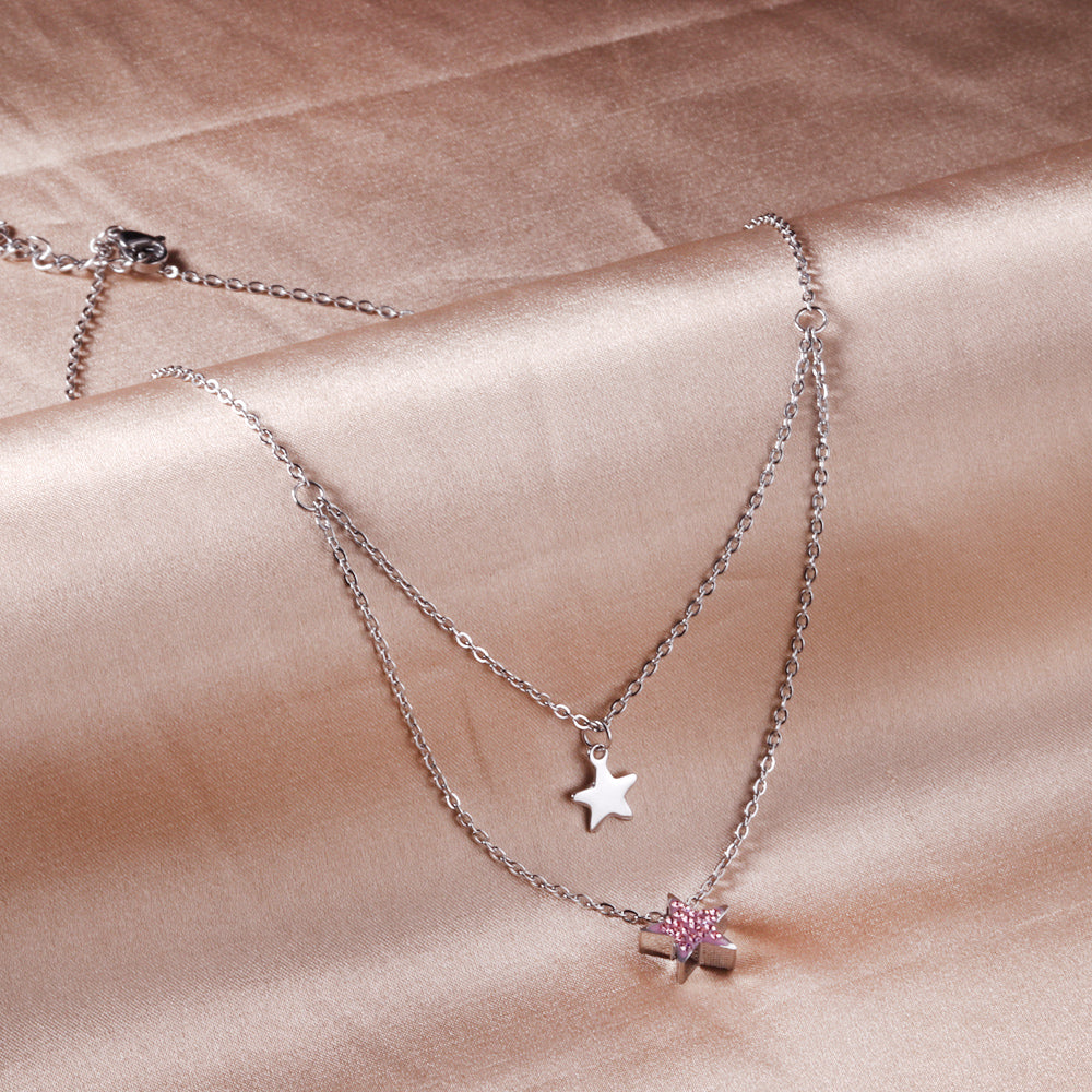 Two Star Pendant Layering Necklace