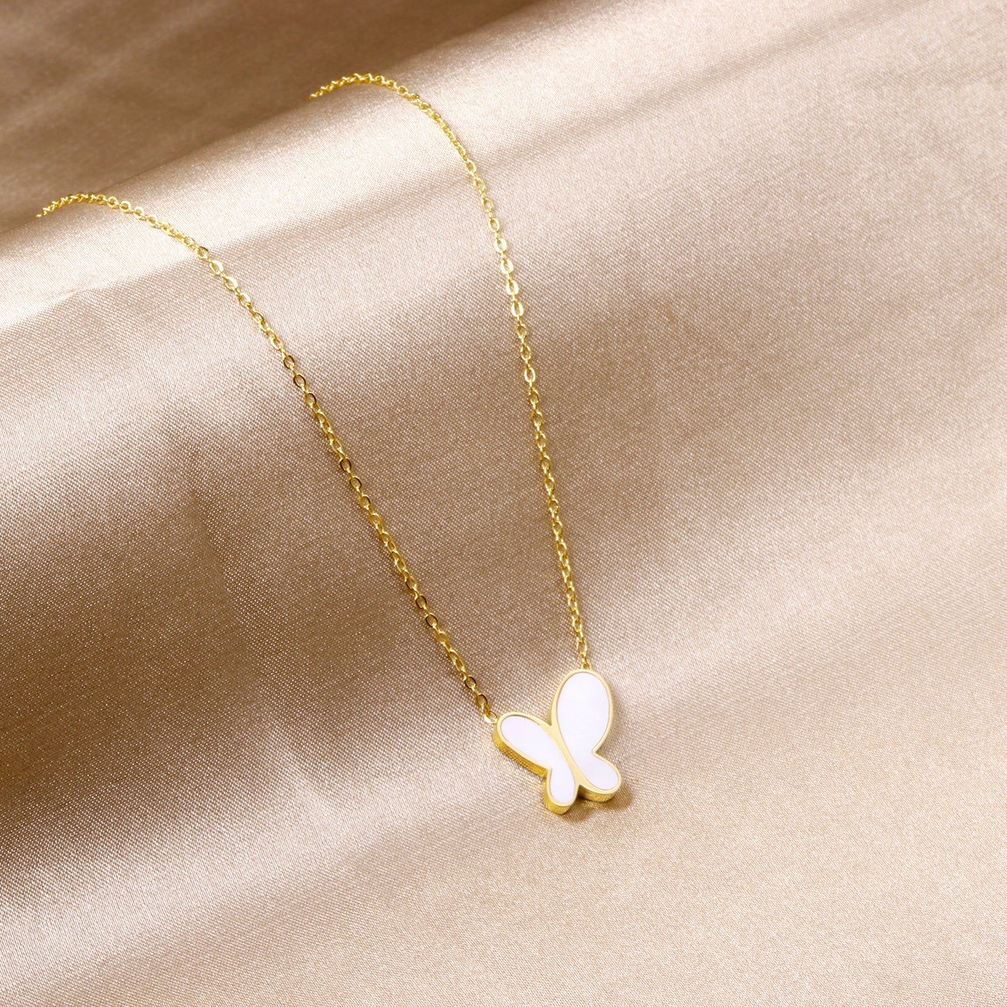 White Iridicent Butterfly Pendant Necklace