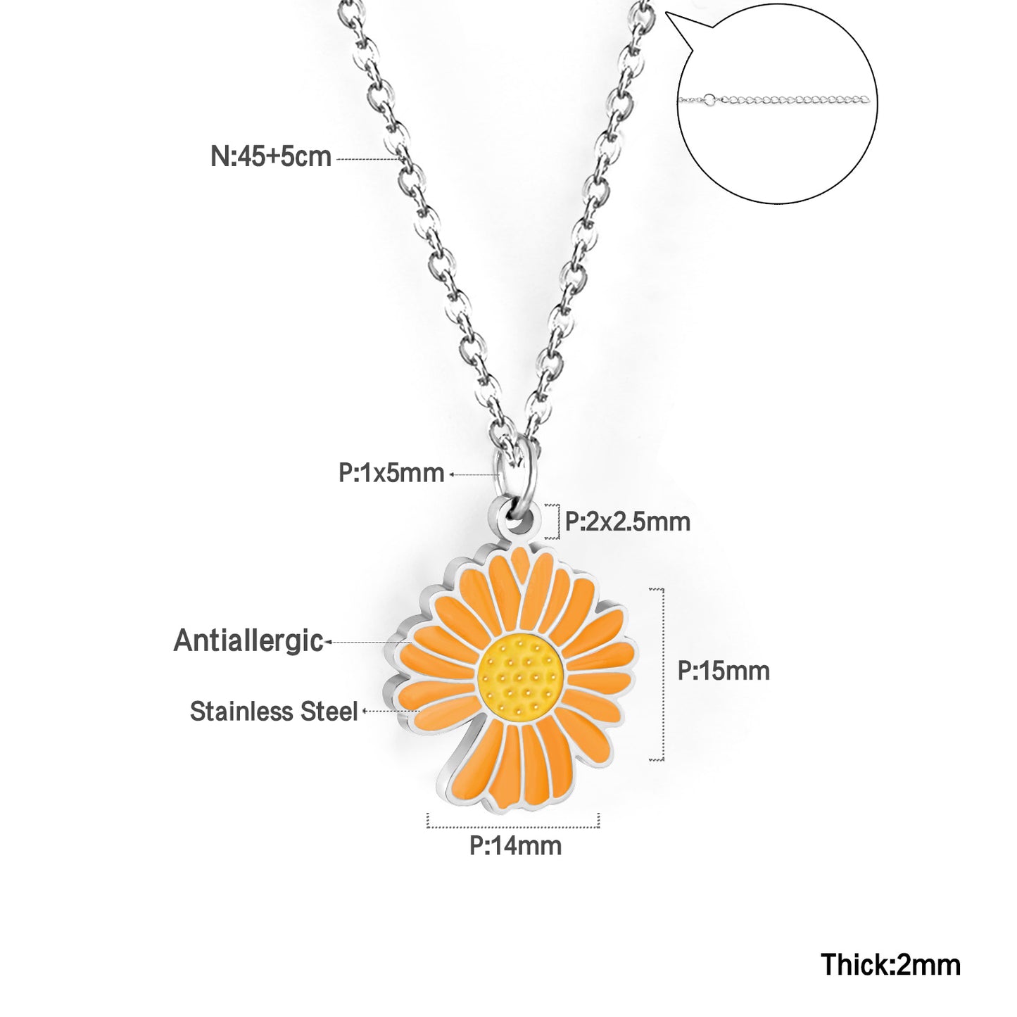 Orange Flower Pendant Necklace