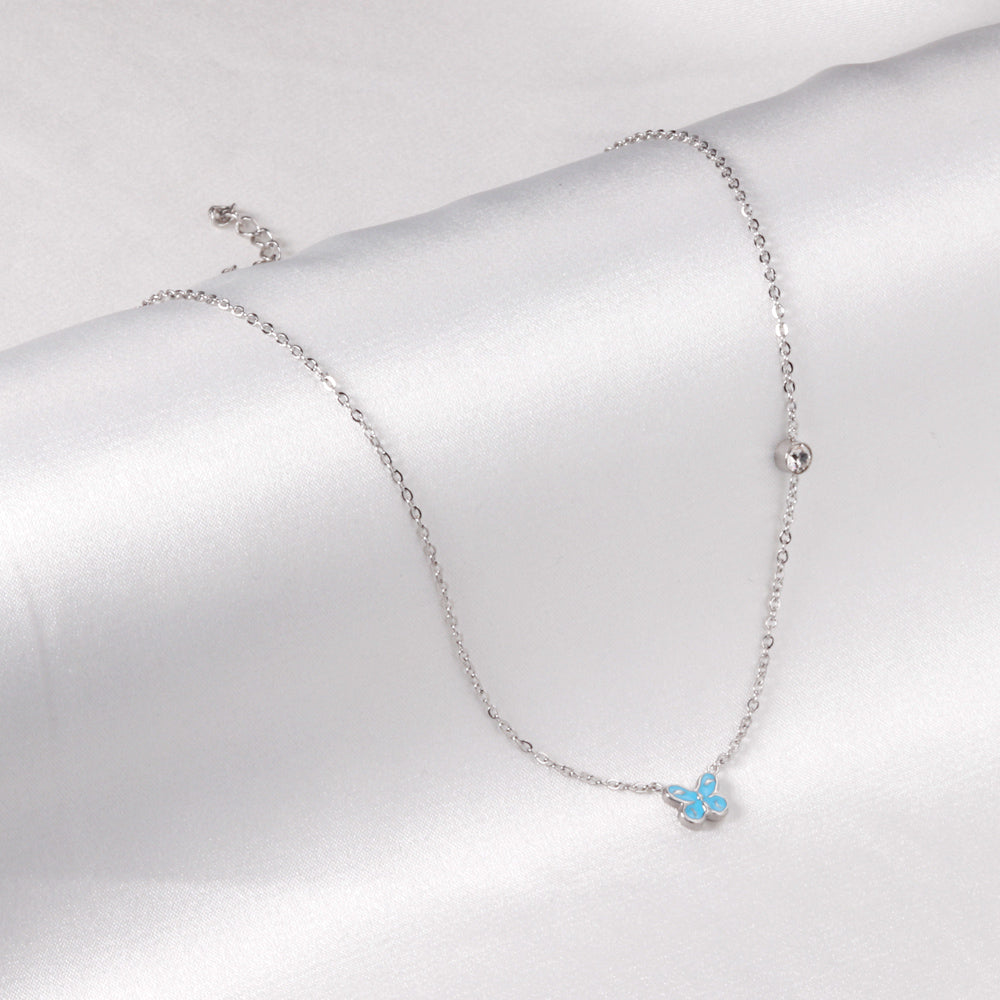 Miniature Blue Pastle Color Butterfly Necklace