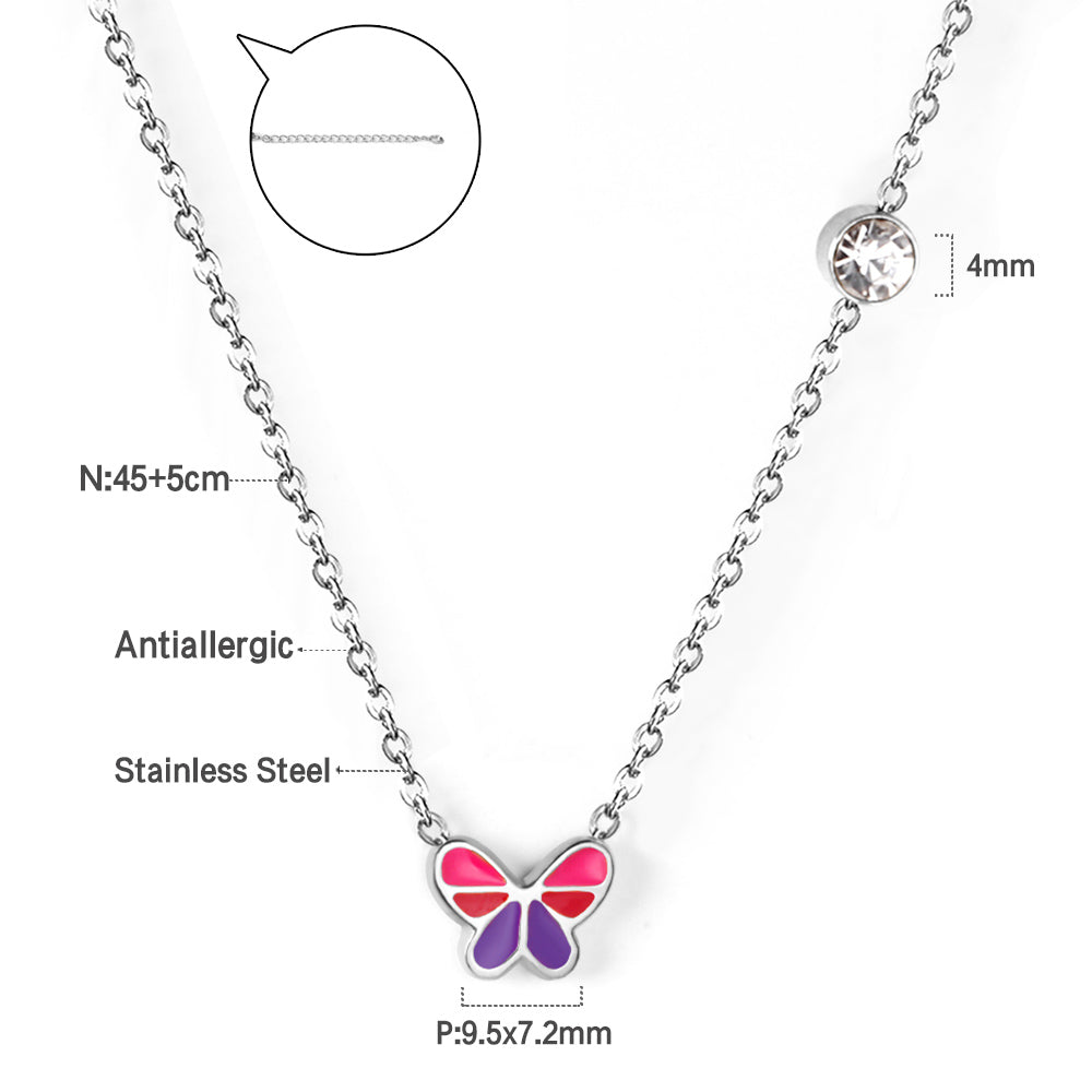 Minature Pastel Color Butterfly Pendant Necklace