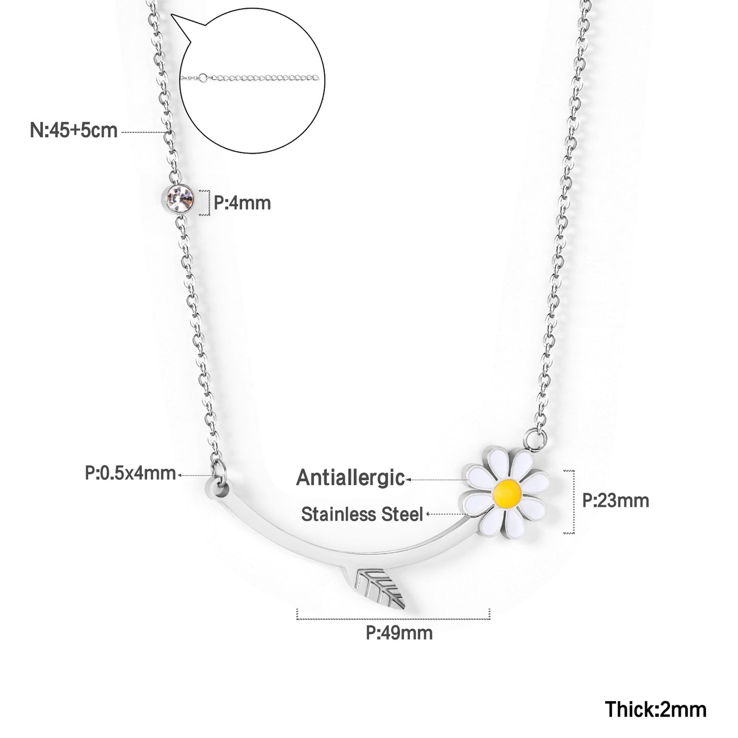 White Flower Pendant & Leaf Necklace