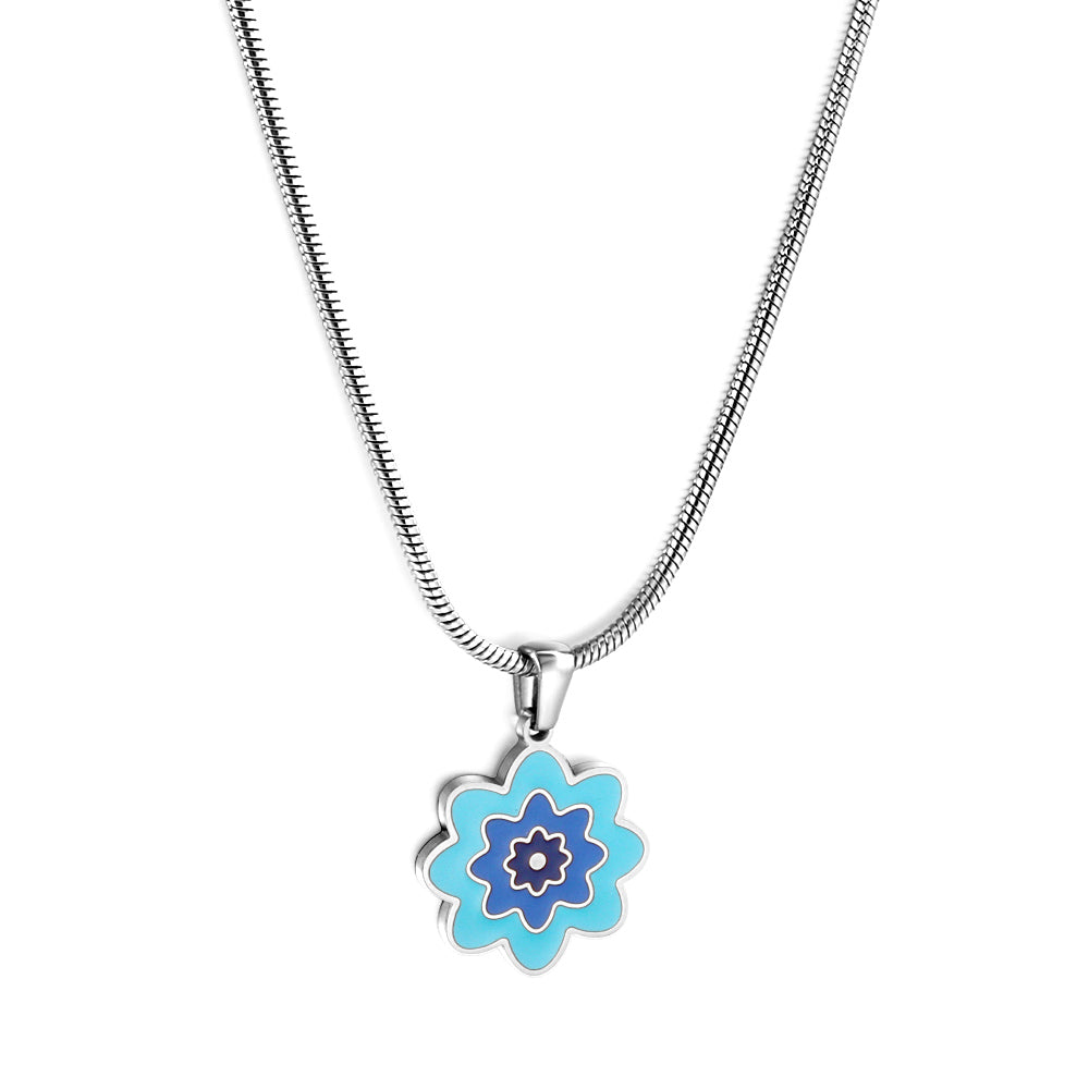 Flower Blue Pendant Necklace