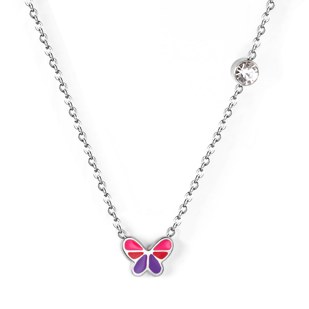 Minature Pastel Color Butterfly Pendant Necklace