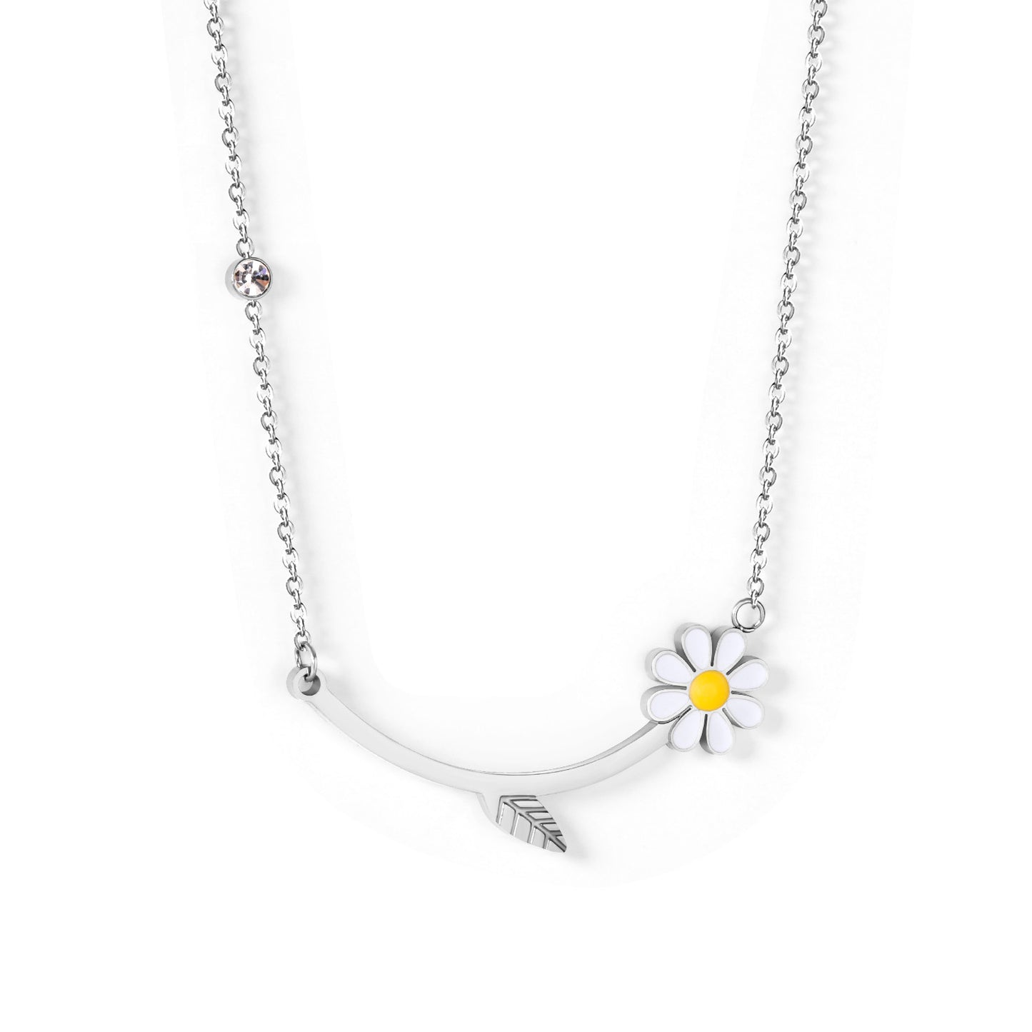 White Flower Pendant & Leaf Necklace