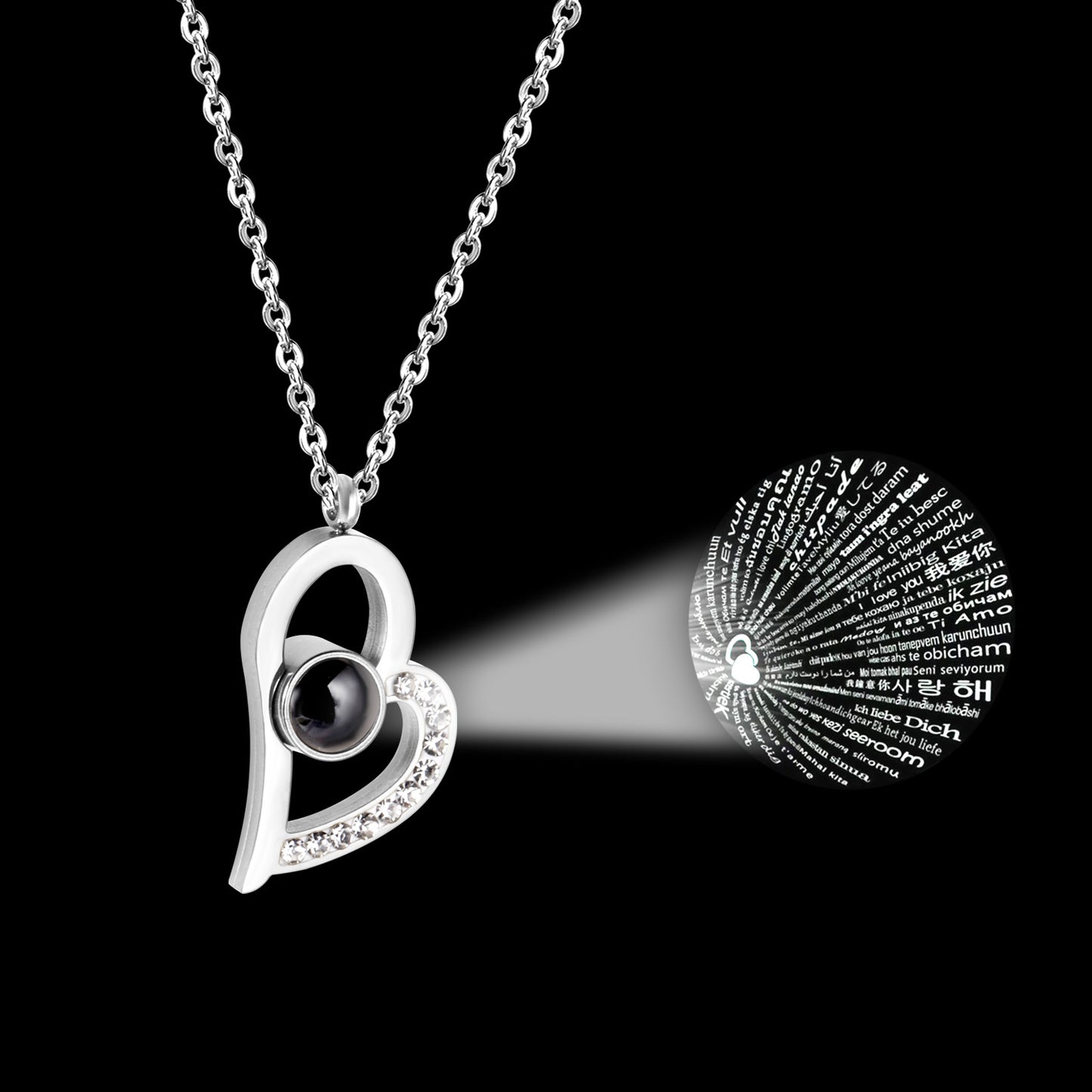 Heart Pendant Necklace With I Love You in Many Language