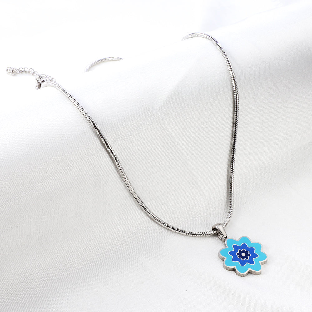 Flower Blue Pendant Necklace