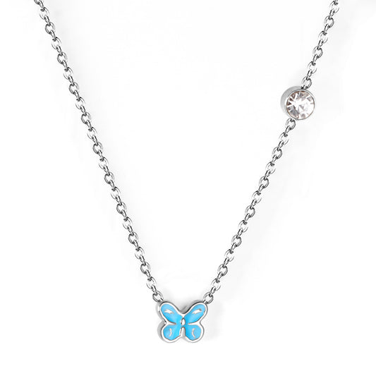 Miniature Blue Pastle Color Butterfly Necklace