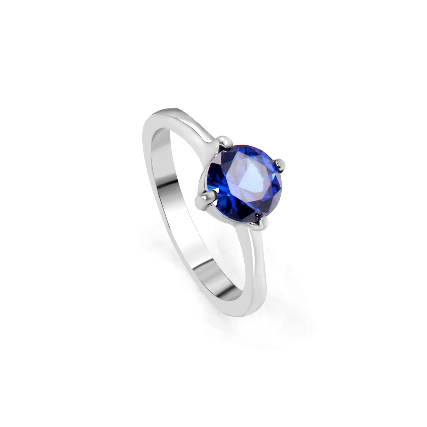 White Gold Plated Blue Stone Crowned Ring