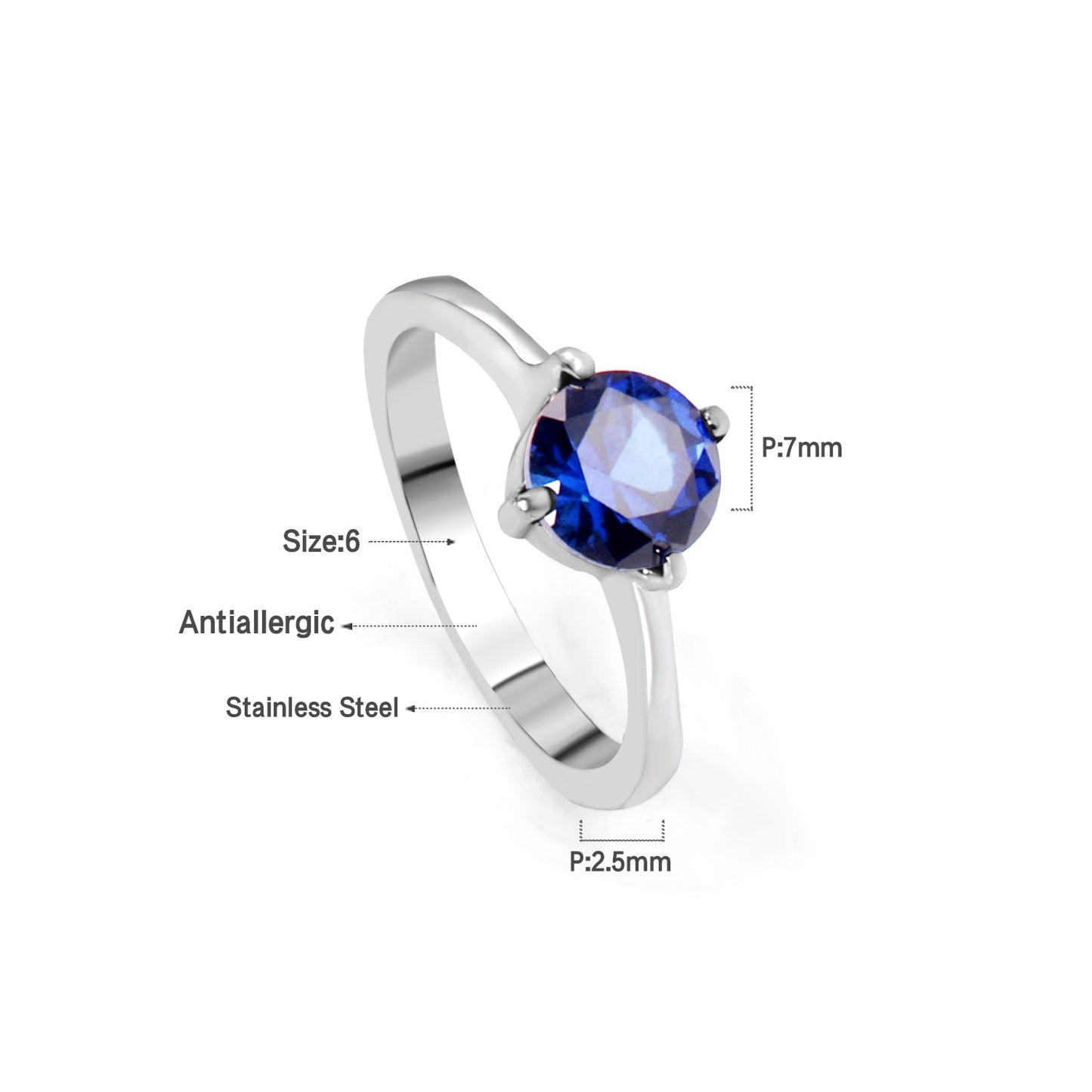 White Gold Plated Blue Stone Crowned Ring